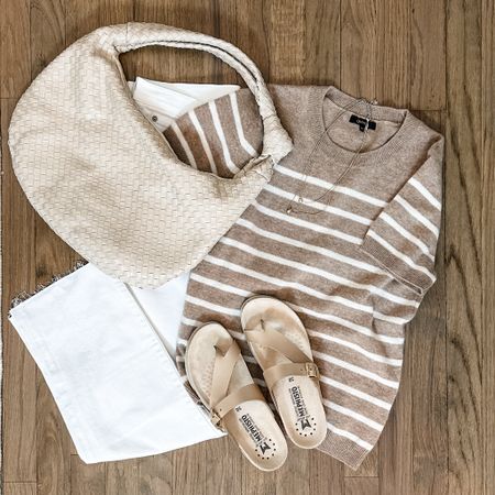 These items popped up close together on my sales form and I thought they made such a cute outfit!!! I have a small sweater tee, true to size 29 petite white jeans and a true to size 38 (I’m an 8) sandal! 

#LTKsalealert #LTKstyletip #LTKfindsunder50