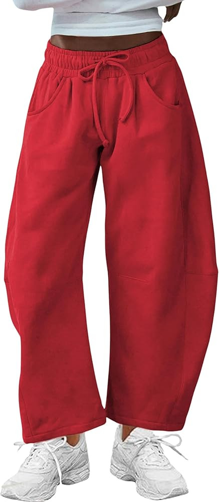 SeekMe Women's Barrel Leg Sweatpant Drawstring Elastic Waisted Wide Leg Pants Casual Cotton Palaz... | Amazon (US)