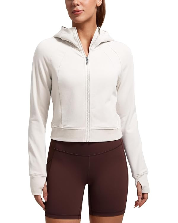CRZ YOGA Womens Fleece Zip Up Cropped Hoodie Workout Jacket Athletic Casual Long Sleeve Sweatshir... | Amazon (US)