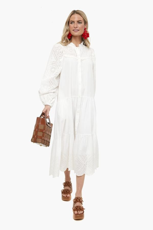 White Vienne Eyelet Long Sleeve Shirt Dress | Tuckernuck (US)