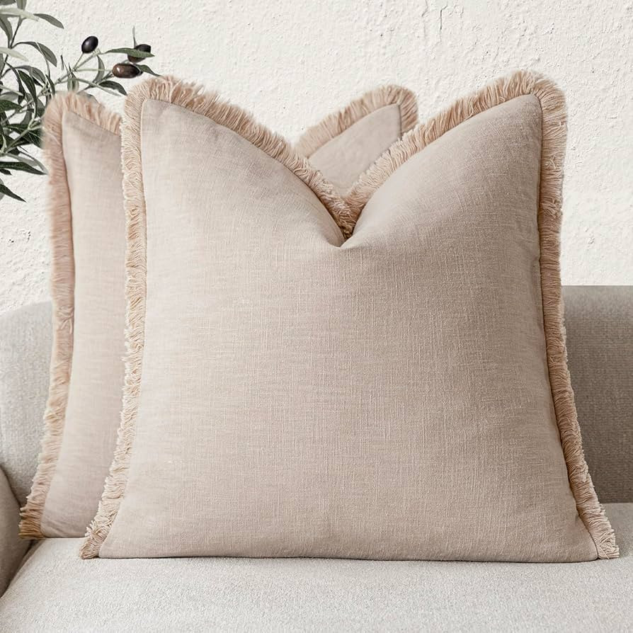 Foindtower Set of 2 Decorative Cozy Farmhouse Cushion Cover Linen Fringe Throw Pillow Covers with... | Amazon (US)