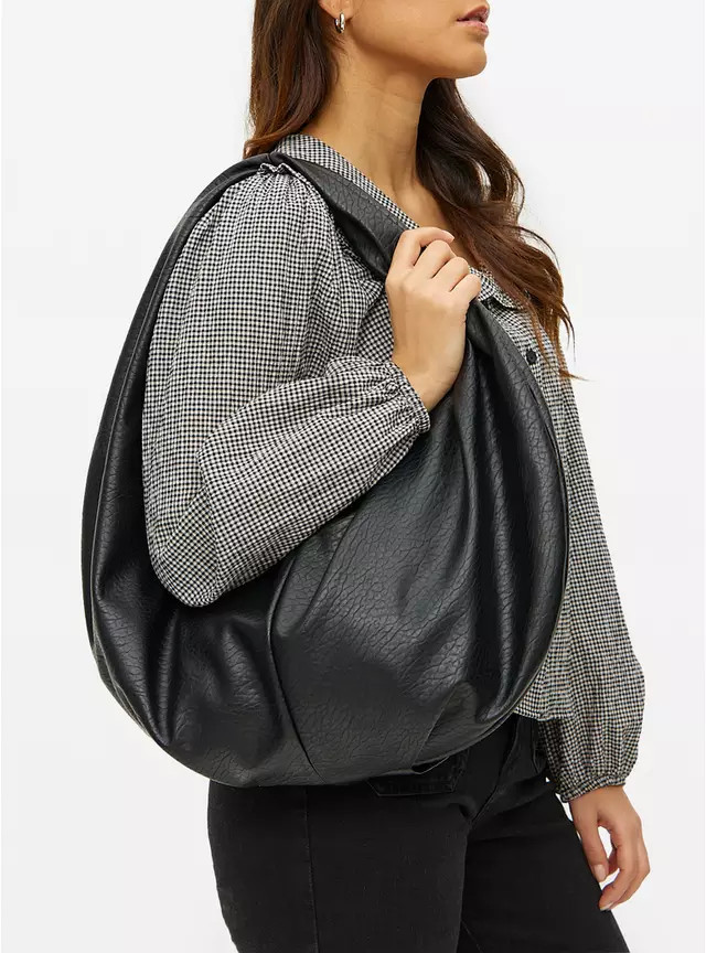 Black Faux Leather Slouch Half Moon Bag One Size | Tu Clothing