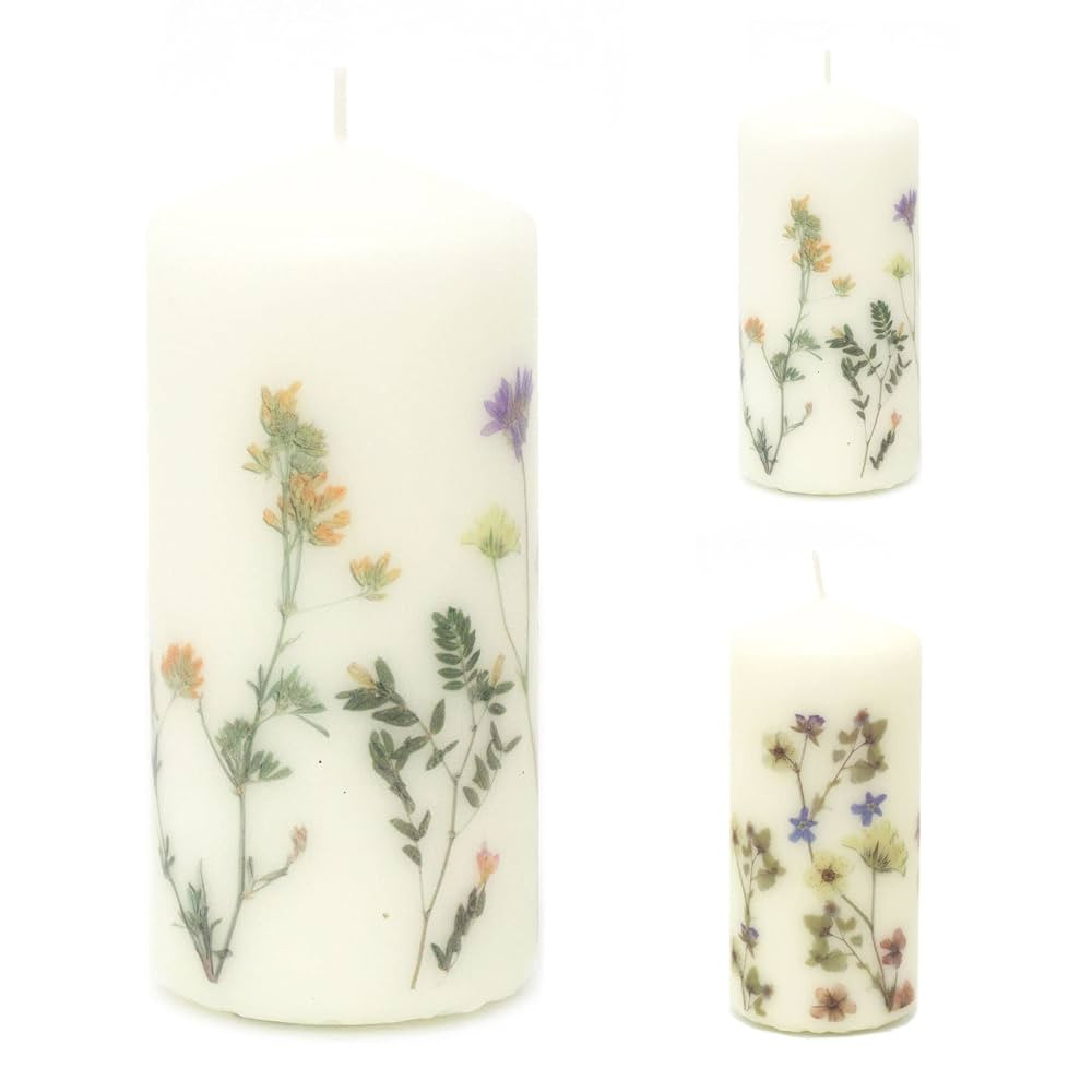 Les Fleurs Pillar Candle with Flowers | Botanical Unscented Candle Decorative Candles - Design Va... | Amazon (UK)