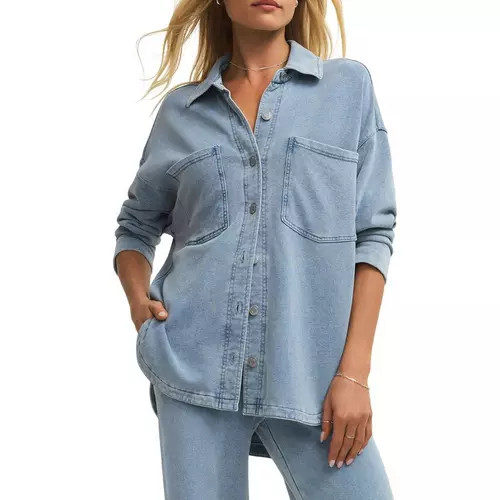 Women's Z Supply All Day Knit Denim Long Sleeve Oversized Shacket | Scheels Sports
