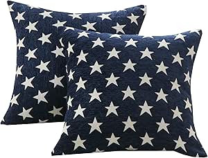 Sunday Praise Set of 2 Soft Chenille Decorative Patriotic Throw Pillow Cover Case Geometric Stars... | Amazon (US)