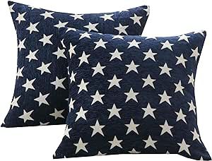 Sunday Praise Set of 2 Soft Chenille Decorative Patriotic Throw Pillow Cover Case Geometric Stars... | Amazon (US)