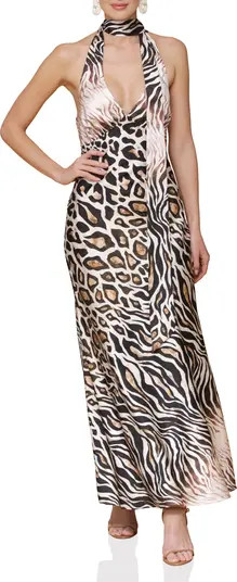 Scarf Tie Neck Animal Print Maxi Dress | Nordstrom