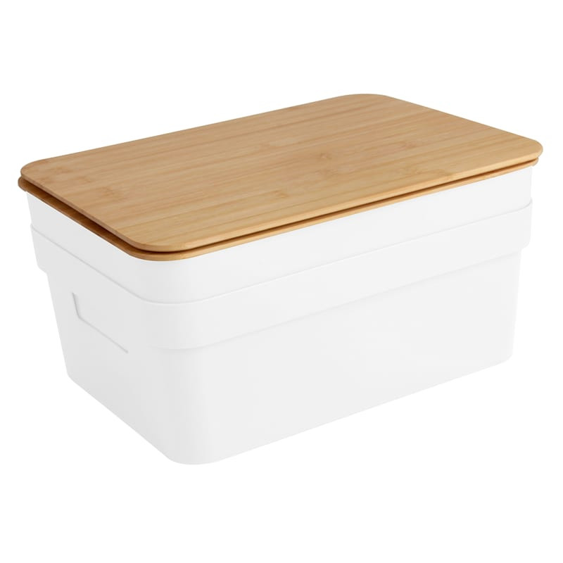 2-Pack White Storage Bin with Bamboo Lid, 8.5l | At Home