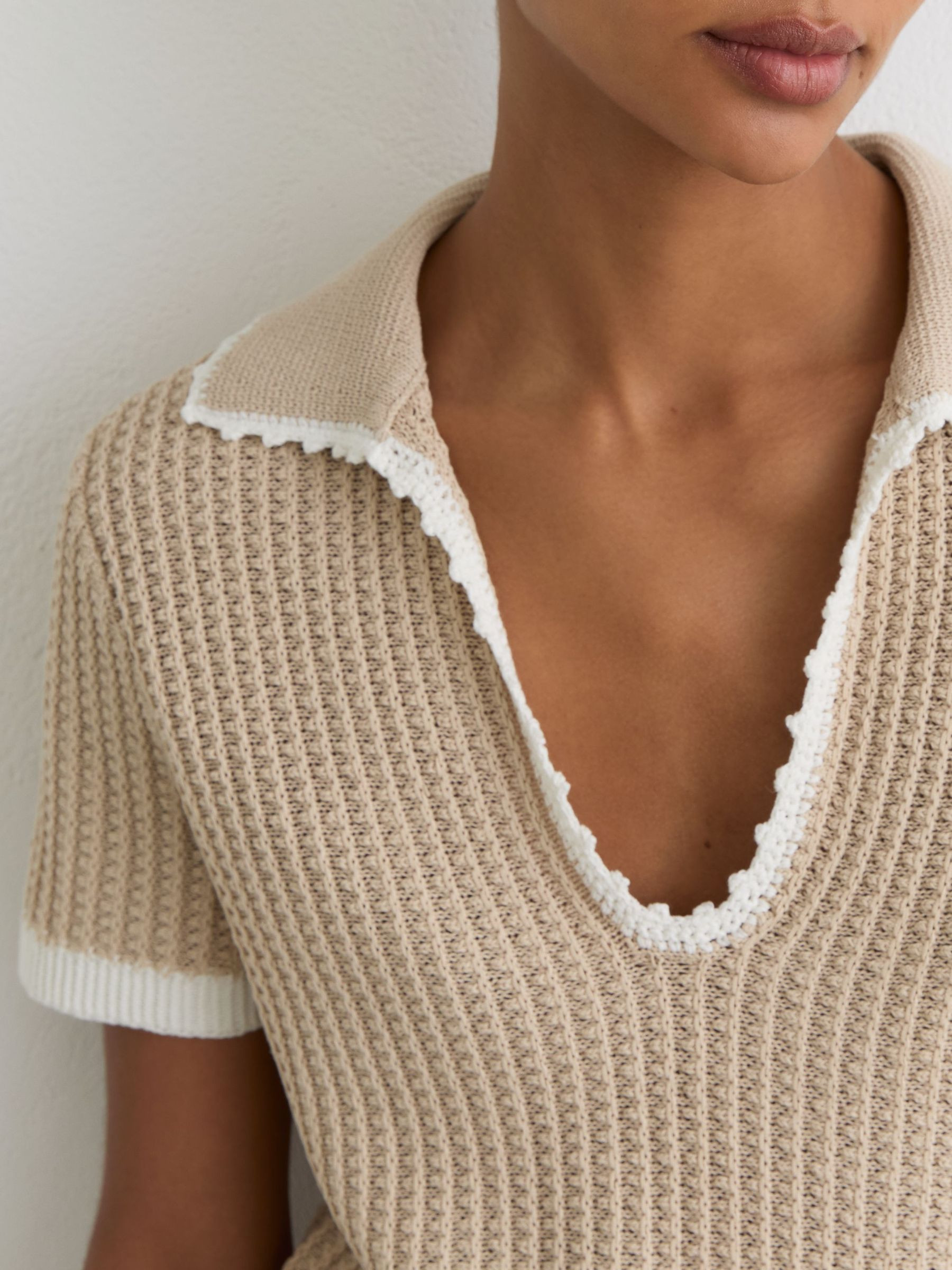 Cotton-Linen Textured-Knit Top in Neutral/White | Reiss US