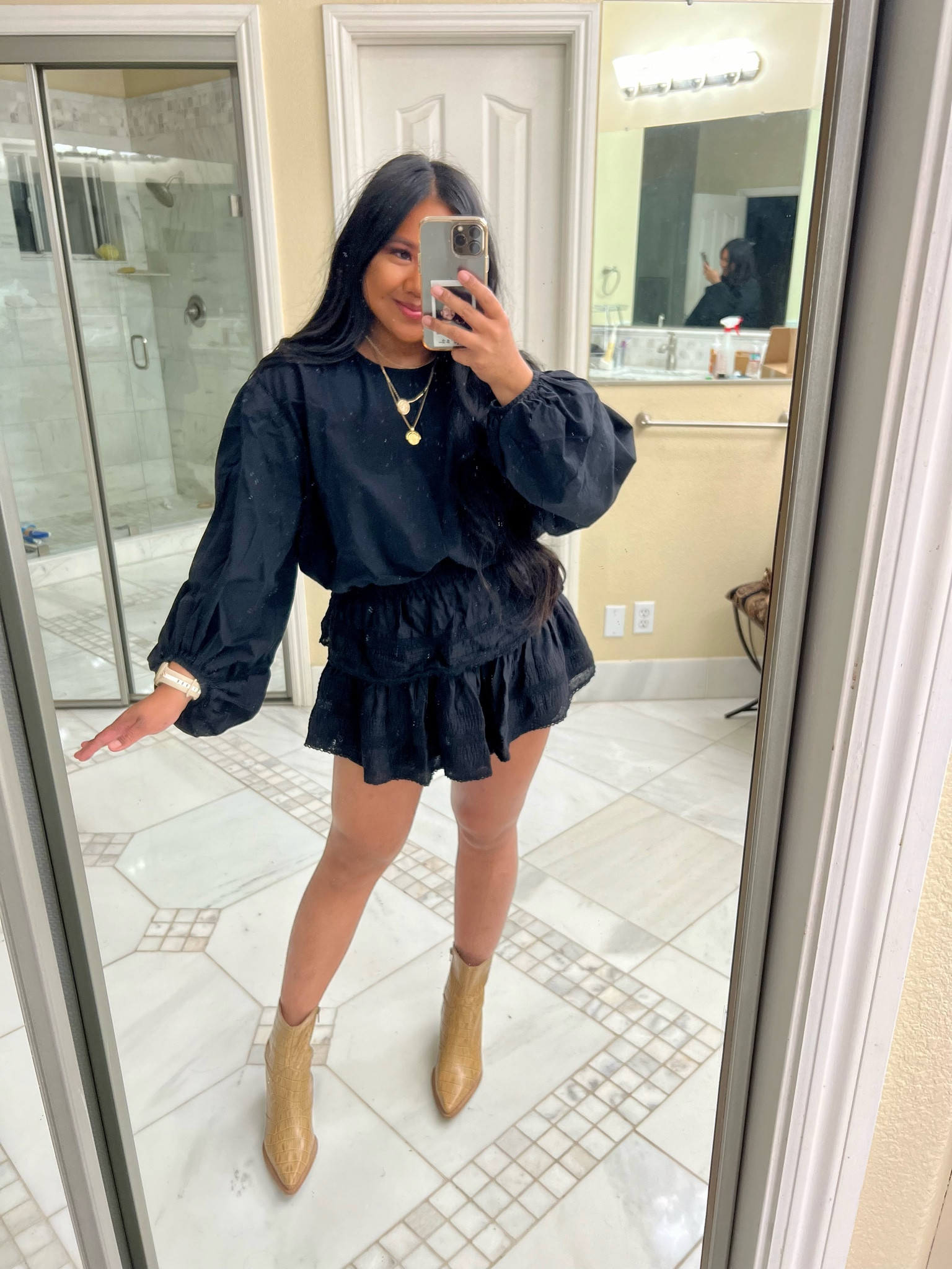 All black outfit 
Fall outfit 
Fall transition outfit 
Black ruffle skirt 
Revolve 
Free people 
Loveshackfancy 
Matisse 
Western style 


#LTKSeasonal #LTKstyletip