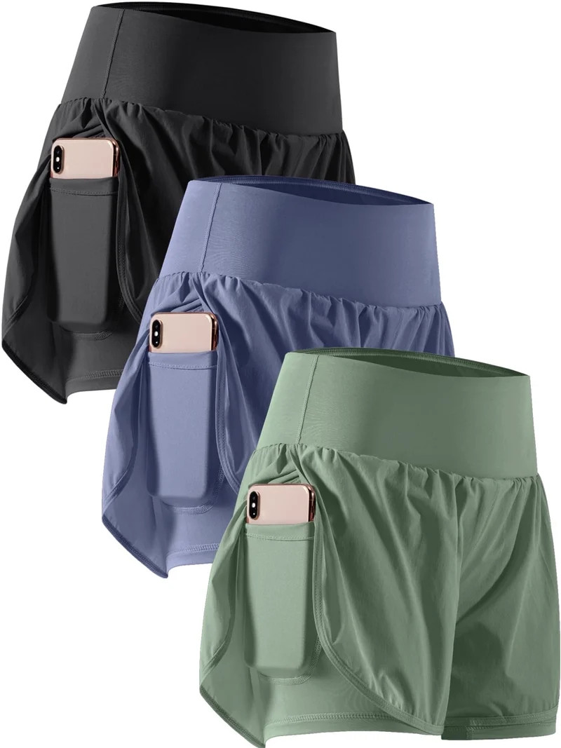 Cadmus 2 in 1 Women's Workout Shorts for Athletic Gym Running Shorts with Phone Pockets,3 Pack, B... | Walmart (US)