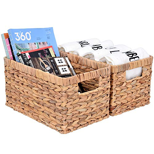 Seville Classics 2-Pack Foldable Handwoven Water Hyacinth Cube Storage Basket Bin, Rectangular, 2 Pi | Amazon (US)