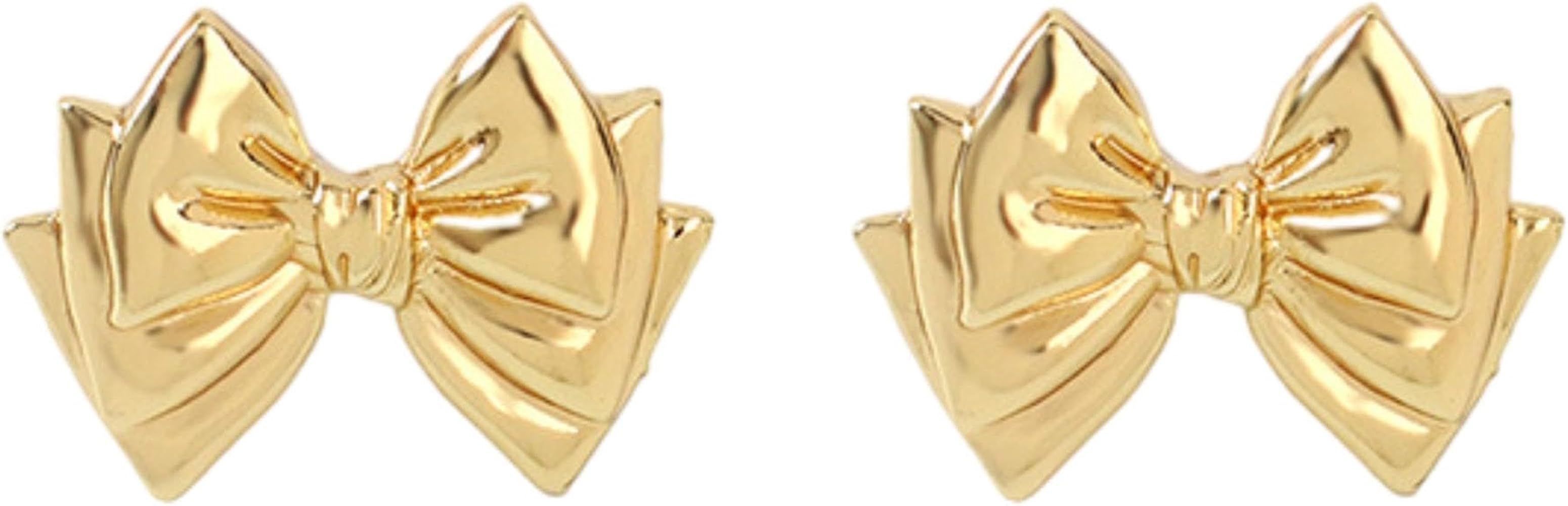 Gold SilverBow Earrings for Women, Cute Ribbon Bow Stud Earrings Dainty Bow Knot Drop Earrings Bi... | Amazon (US)