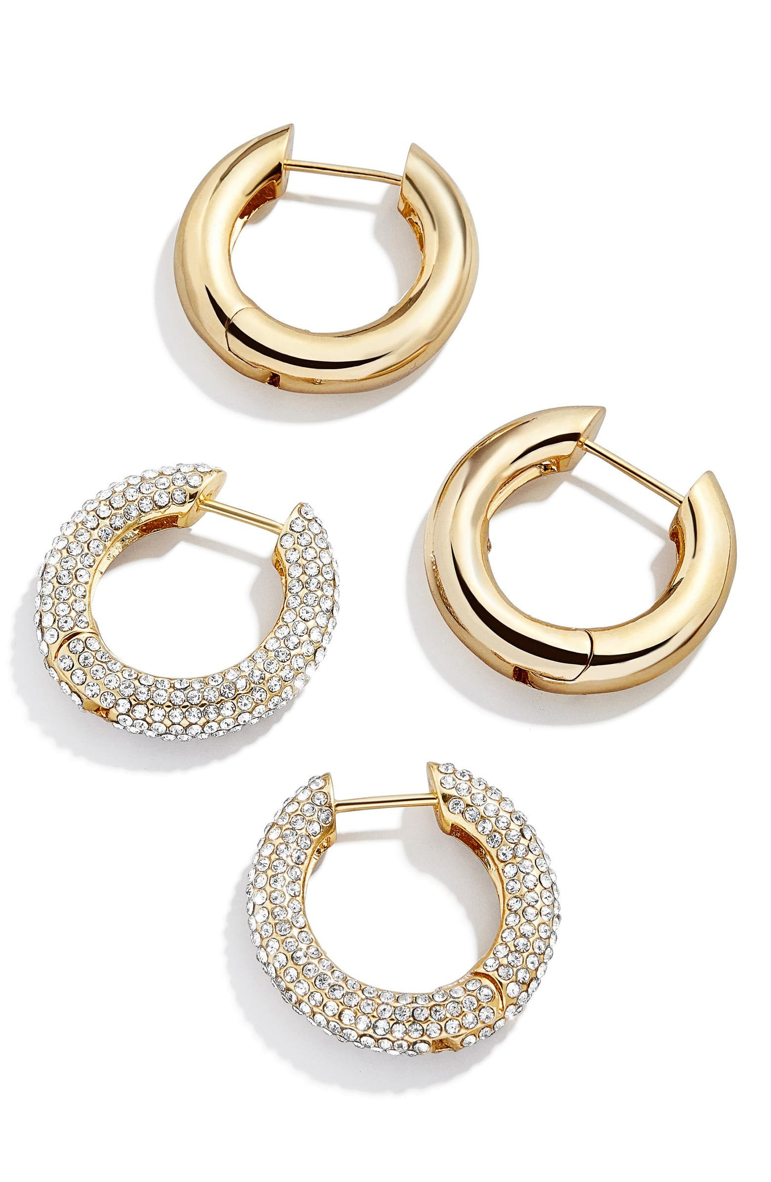 Set of 2 Polished & Pavé Hoop Earrings | Nordstrom