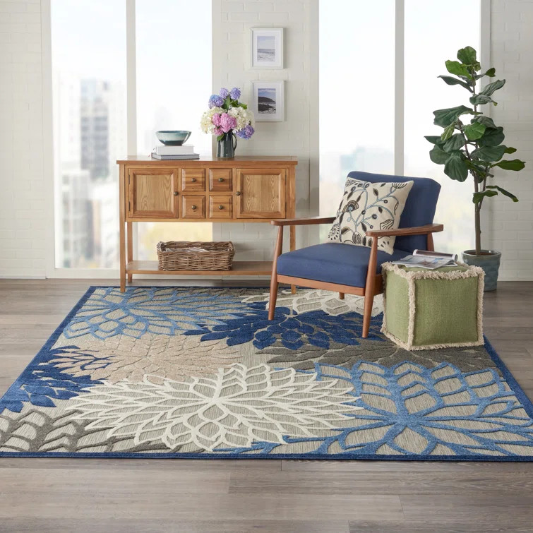 Ciann Floral Indoor / Outdoor Area Rug in Blue/Gray | Wayfair North America