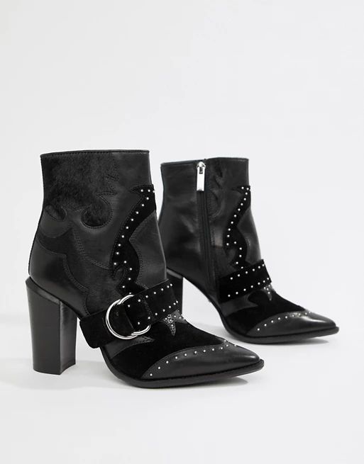 Bronx – Ankle Boots aus schwarzem Leder mit Absatz und Nieten | ASOS DE