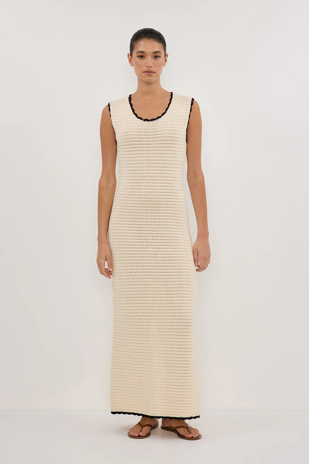 GINA CREAM SCOOP CROCHET MIDI DRESS | DISSH