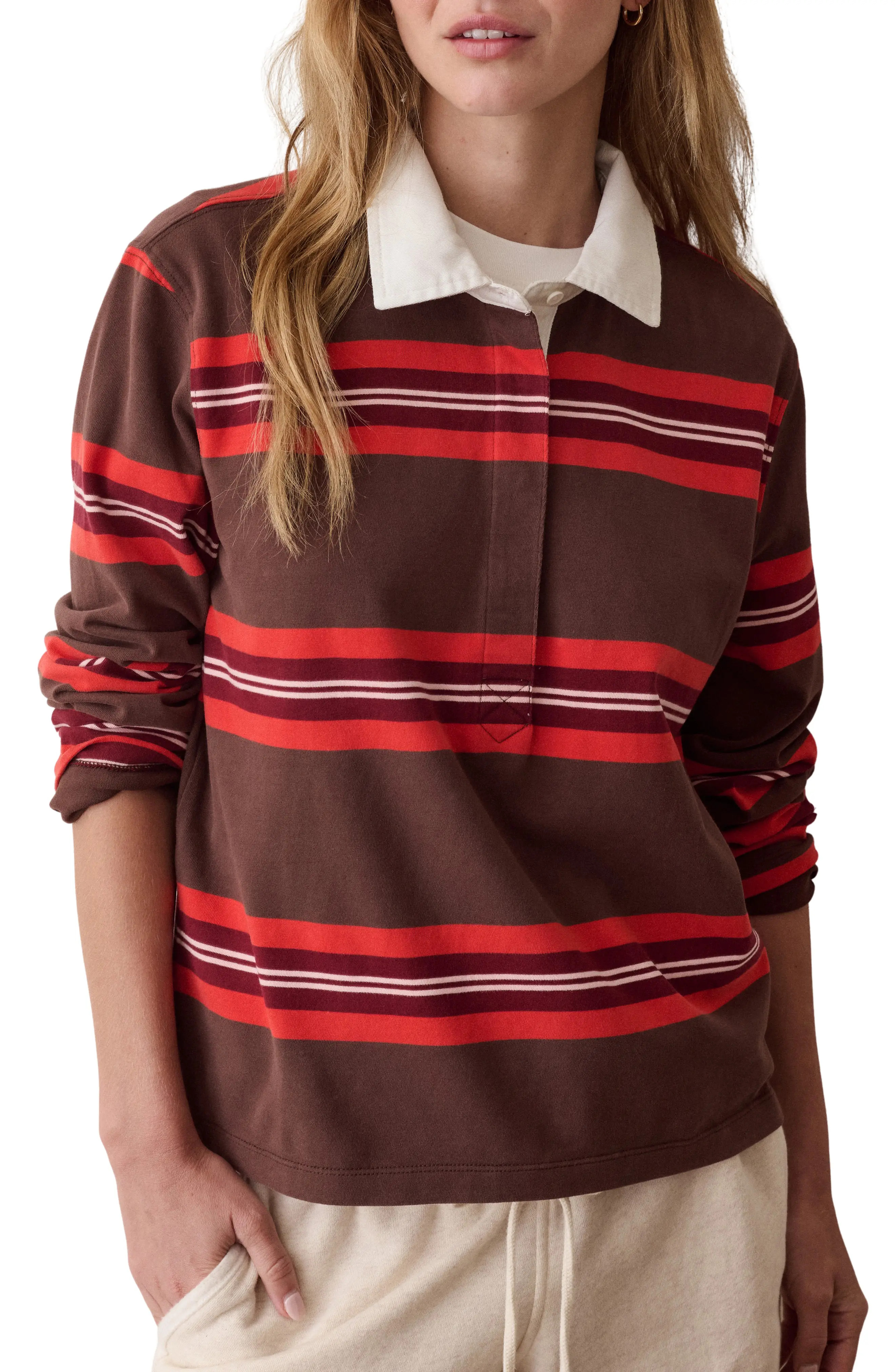 Marine Layer Miracle Jersey Stripe Rugby Polo (Women) | Nordstrom | Nordstrom