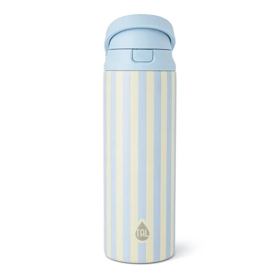 TAL 24oz Stainless Steel 2-in-1 Straw and Chug Water Bottle with Push Lid, Light Blue Stripes | Walmart (US)