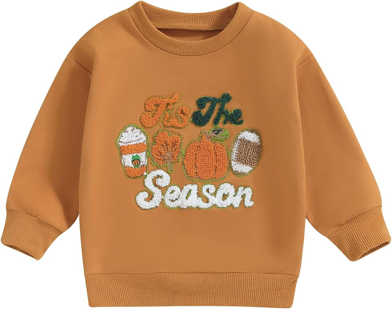 Omkzanbi Toddler Girl Boy Halloween Clothes Embroidery Pumpkin Football Sweatshirt Long Sleeve Gh... | Amazon (US)