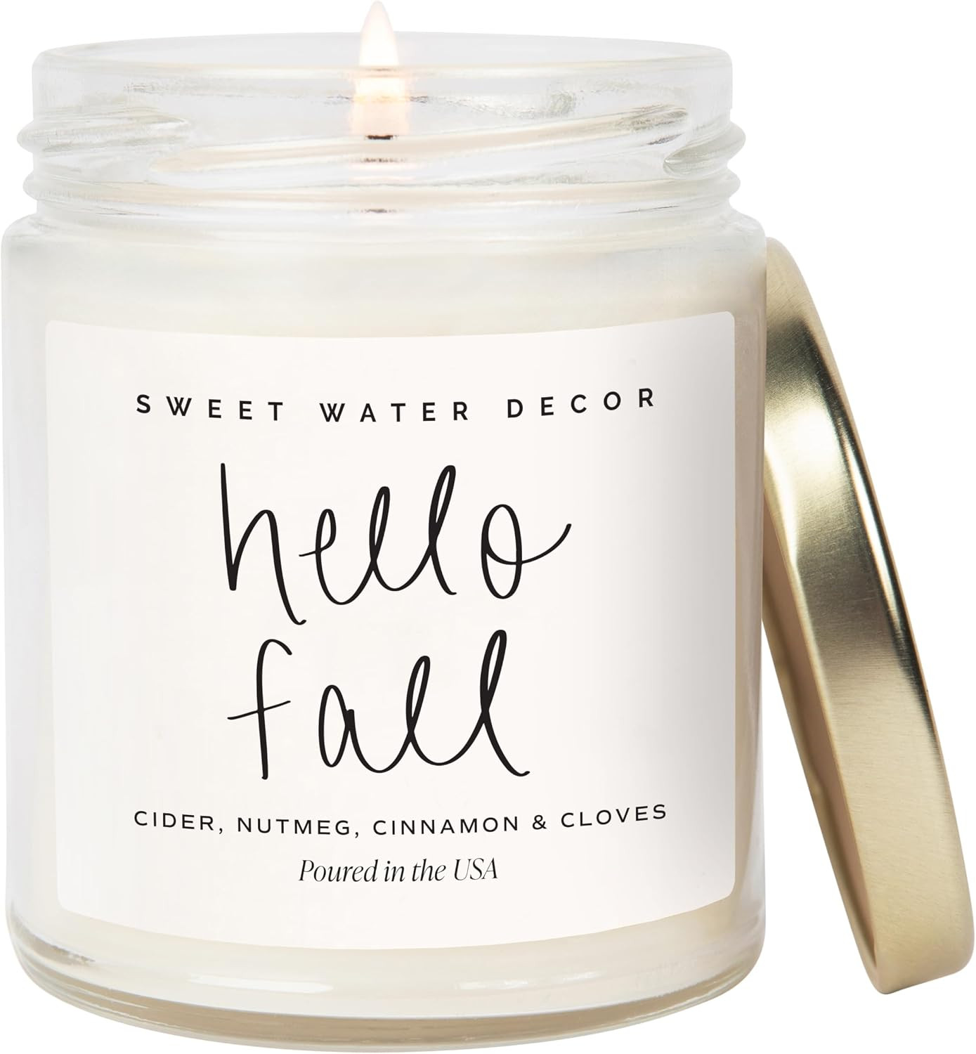 Sweet Water Decor Hello Fall Candle, 9oz Clear Glass Jar, Autumn Scent | Amazon (US)