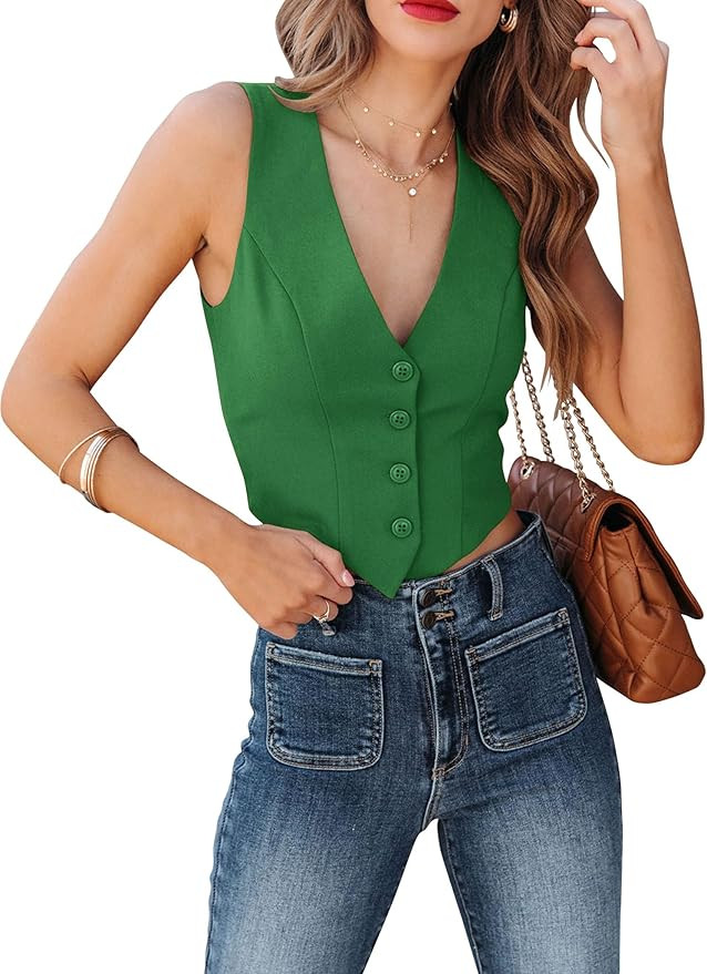 Sunborui Women's Business Button Up Sleeveless Vests Fully Lined V Neck Regular Fitted Jacket Wai... | Amazon (US)