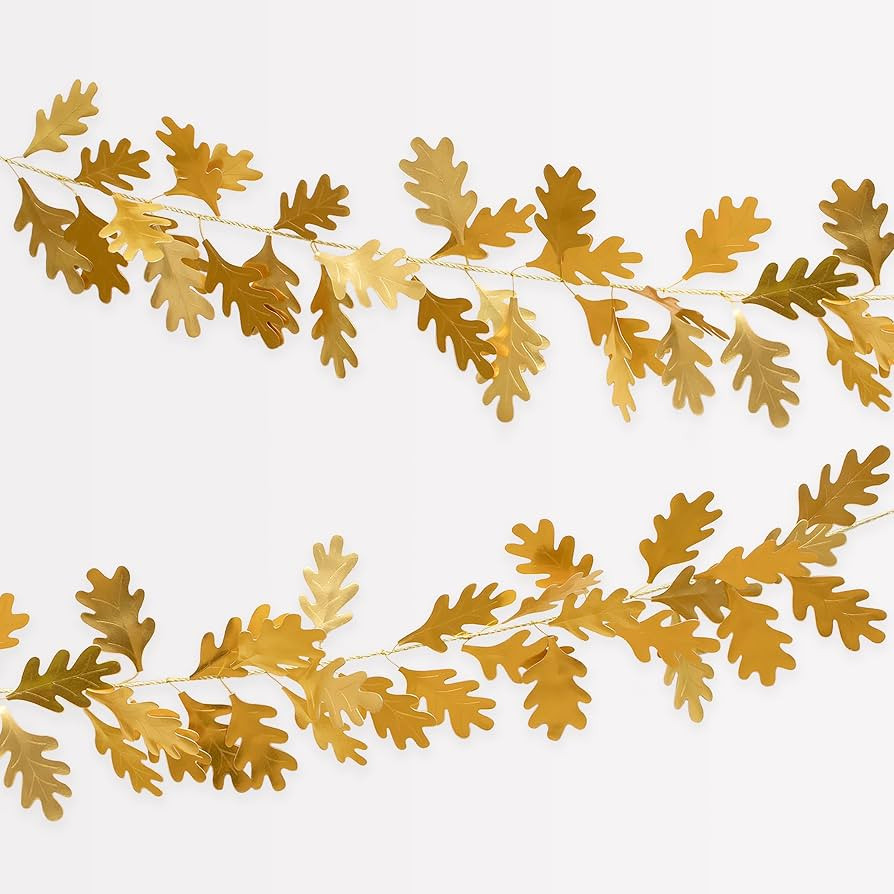 Meri Meri Gold Oak Leaves Fall Garland (Pack of 1), Fall and Thanksgiving Garland, Thanksgiving D... | Amazon (US)