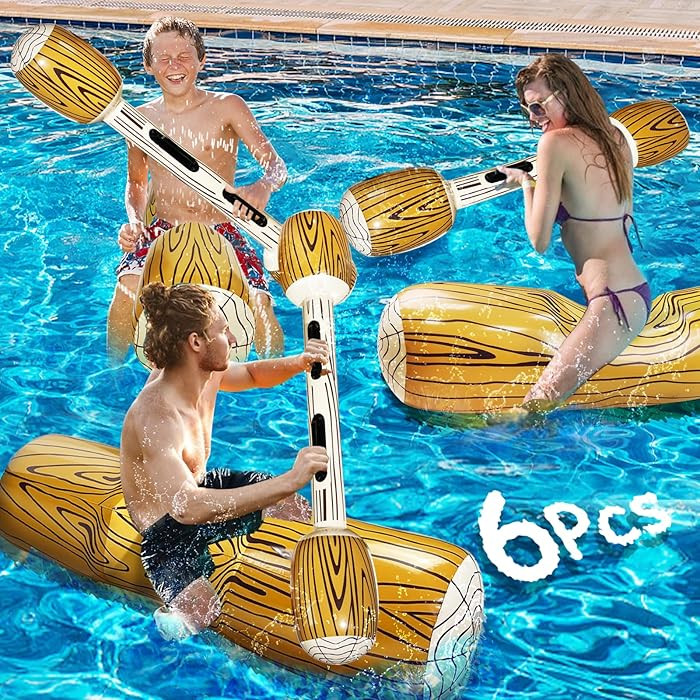 6 Pcs Jumbo Inflatable Battle Log Rafts Pool Toys for 3 Players Pool Games for Kids Adults,Inflat... | Amazon (US)
