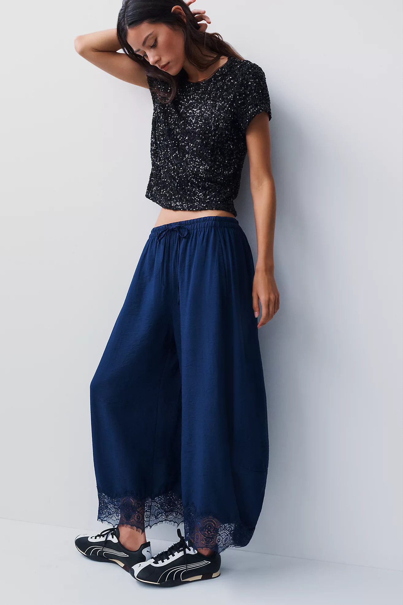 Reverie Lace-Trim Tapered Pants | Anthropologie (US)