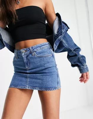 Topshop super mini denim skirt in mid blue | ASOS (Global)