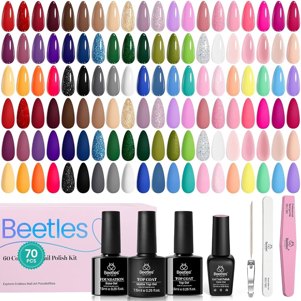 Beetles Winter Gel Nail Polish Set, 70 PCS 60 Colors Red Green Pink Brown Blue Nude Glitter Gel N... | Amazon (US)