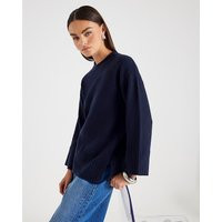 River Island Womens Navy Knitted Longline Crew Neck Jumper | River Island UK & IE