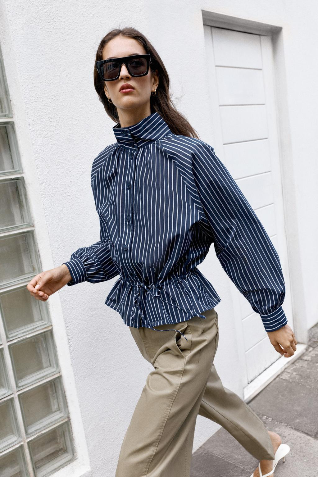 STRIPED HIGH NECK SHIRT | Zara US