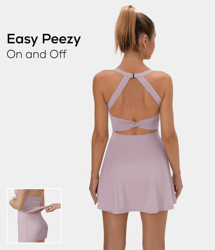 Women’s Backless Cut Out Twisted Side Pocket 2-in-1 Exercise Dress-Easy Peezy - HALARA | HALARA