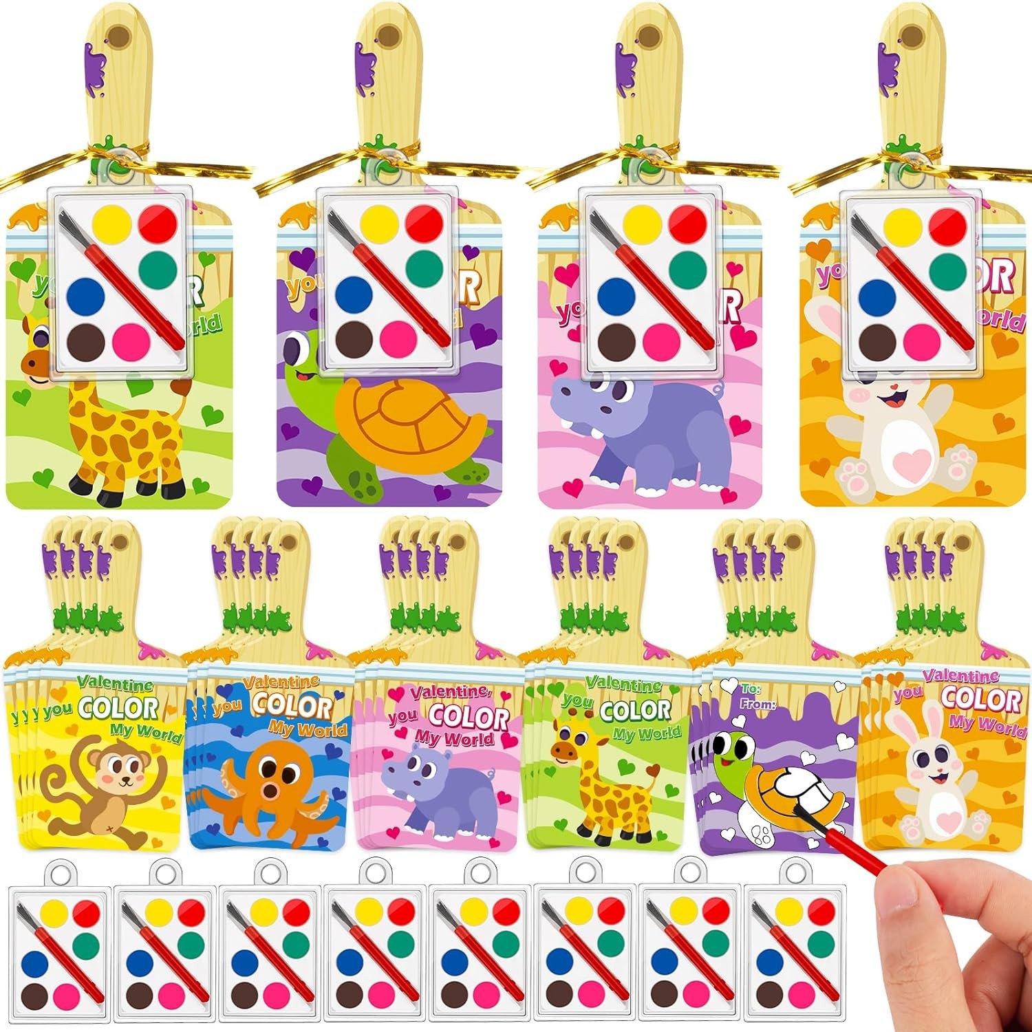 24 Pack Valentines Day Gifts for Kids, Watercolor Paint Bulk with Valentines Day Cards for Kids S... | Amazon (US)