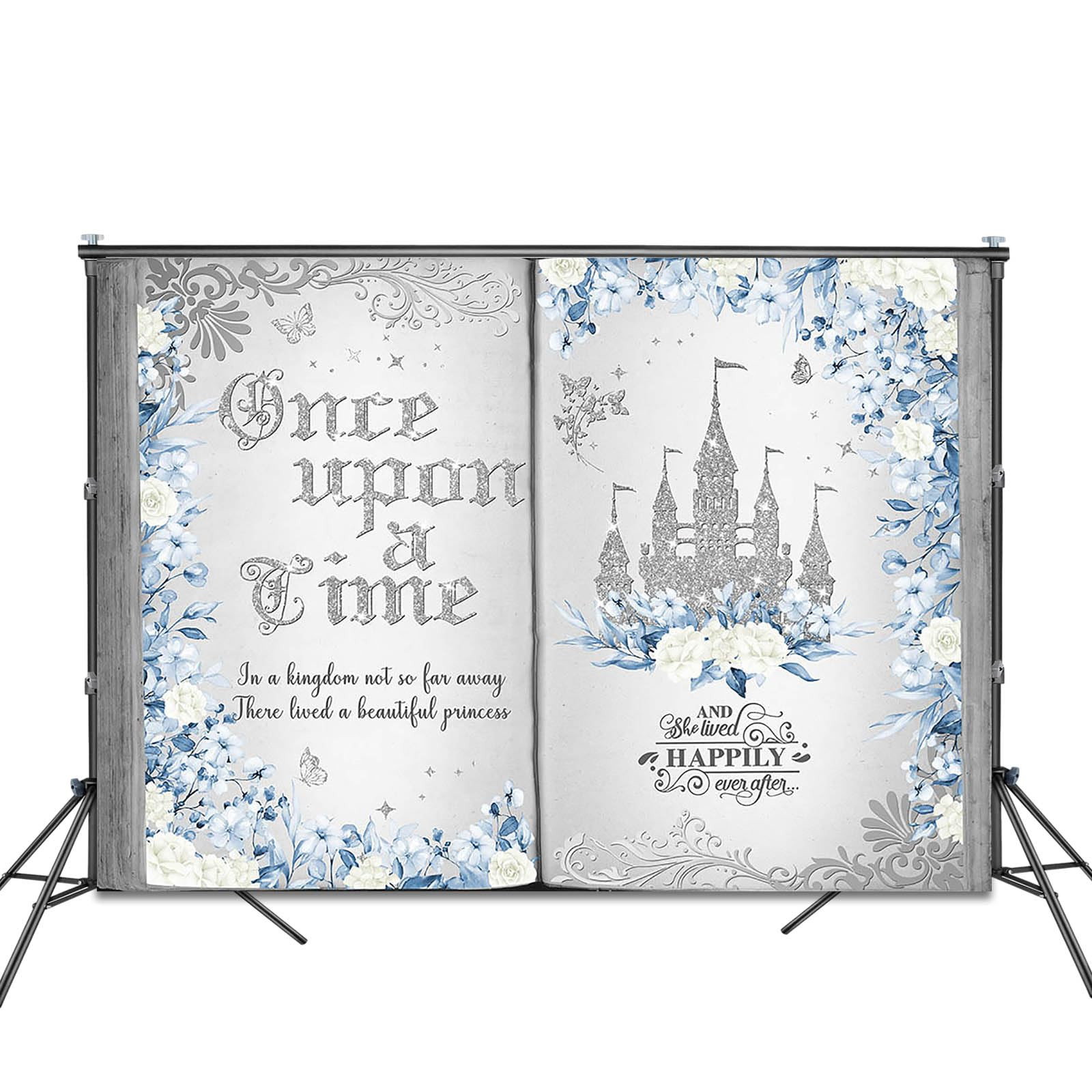 Once Upon a Time Backdrop 7x5ft Blue Floral Silver Castle Princess Fairy Tale Book Birthday Backg... | Amazon (US)
