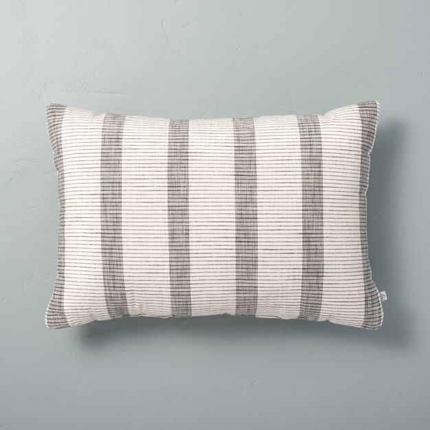 14&#34; x 20&#34; Bold Textured Stripe Lumbar Throw Pillow Sour Cream/Railroad Gray - Hearth &#38... | Target