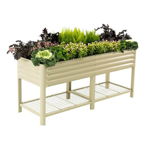 Elevated Raised Garden Bed-V Series, 2' x 6' Garden Beds with Legs & Storage Rack for Patio Porch, 1000 Lbs Weight Capacity, Outdoor Planter Boxes for Gardening Herbs Vegetables Flowers, Pearl White | Amazon (US)