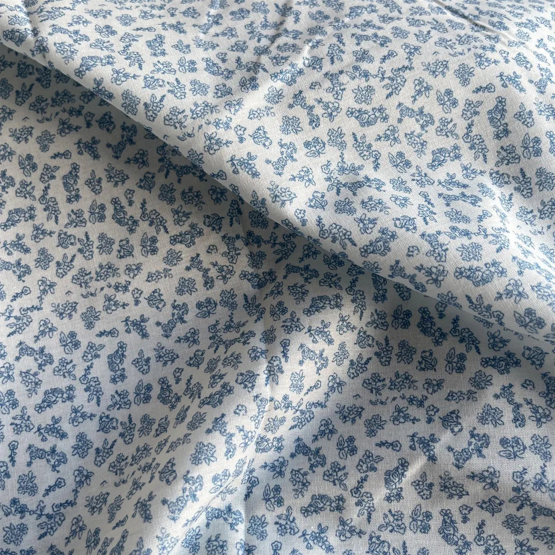 Retro Cottage Blue Floral Printed Fabric, 1 Yard Cotton Fabric for Maxi Dress, Outfits, Shirt, Ho... | Etsy (US)