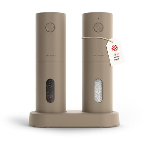 LARS NYSØM Electric Salt and Pepper Grinder Set, USB Rechargeable, Automatic Salt and Pepper Mills, Spice Shakers Refillable with LED Light, Adjustable Coarseness, Ceramic Grinder (Taupe Brown) | Amazon (US)