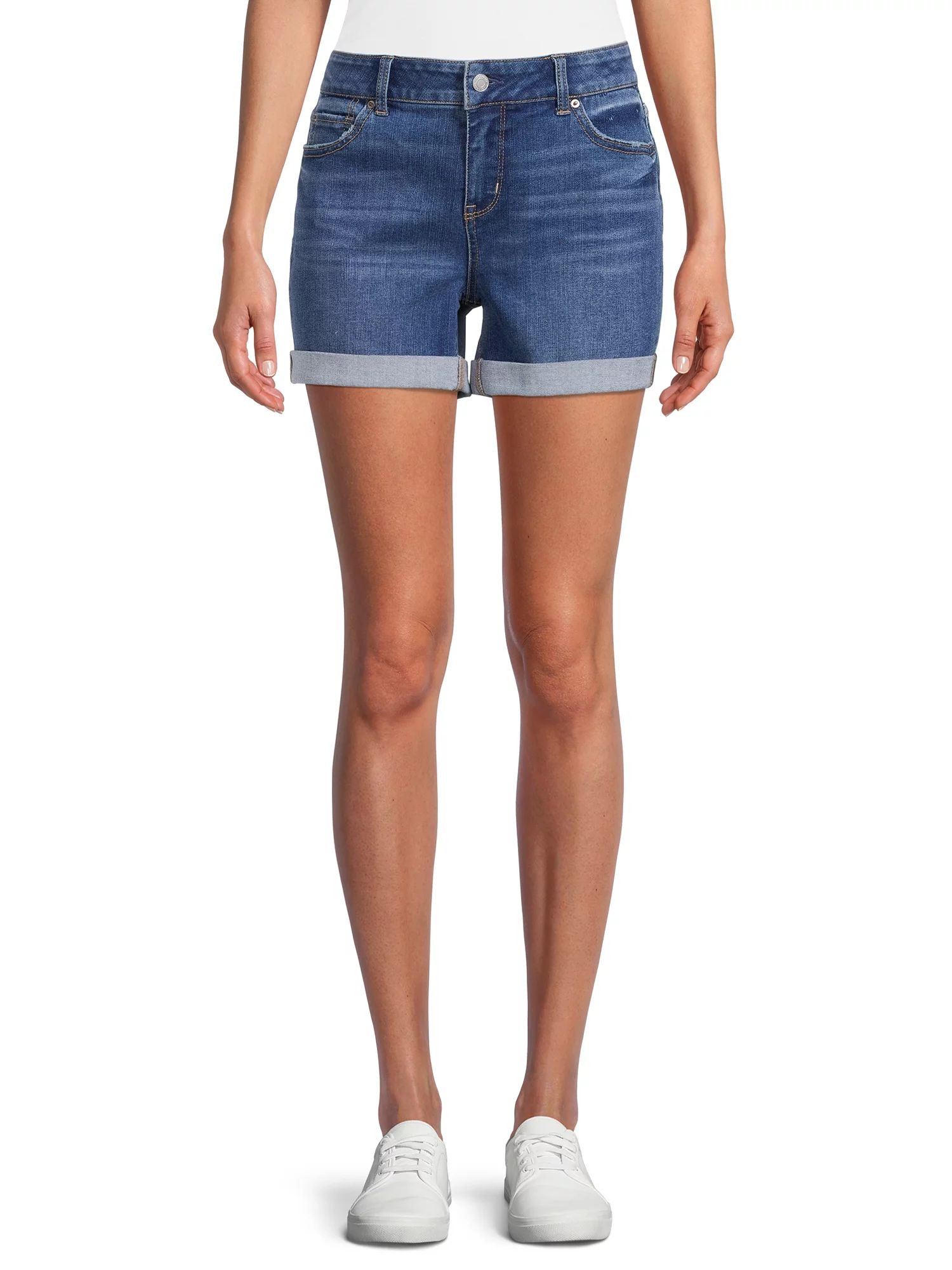 Time and Tru Women's Mid Rise Shorts with Double Roll Cuffs - Walmart.com | Walmart (US)