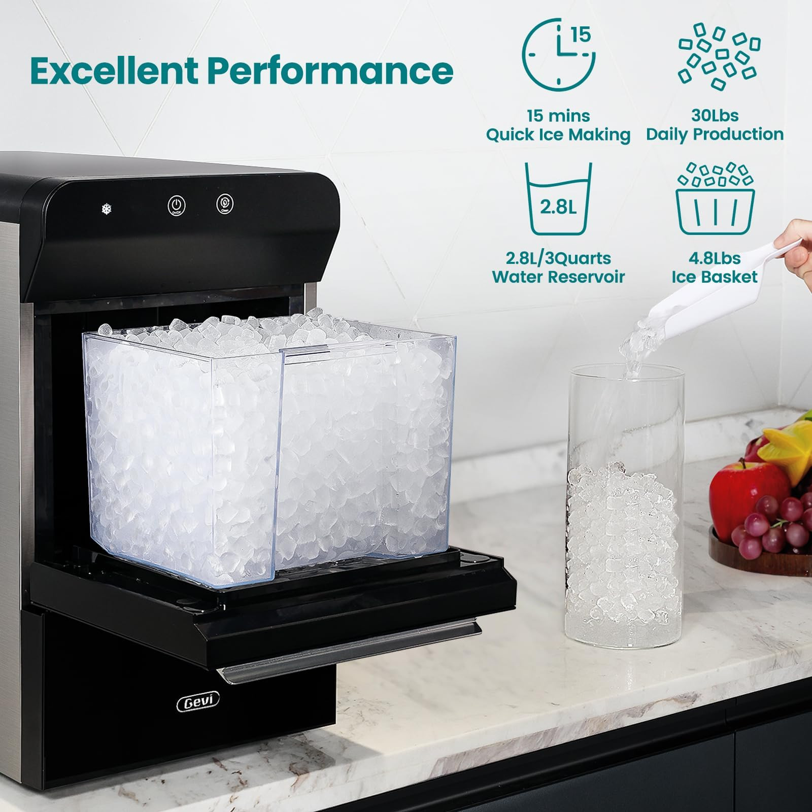 Gevi Household V2.0 Countertop Gemi Nugget Ice Maker | Self-Cleaning Pellet Ice Machine | Open an... | Amazon (US)