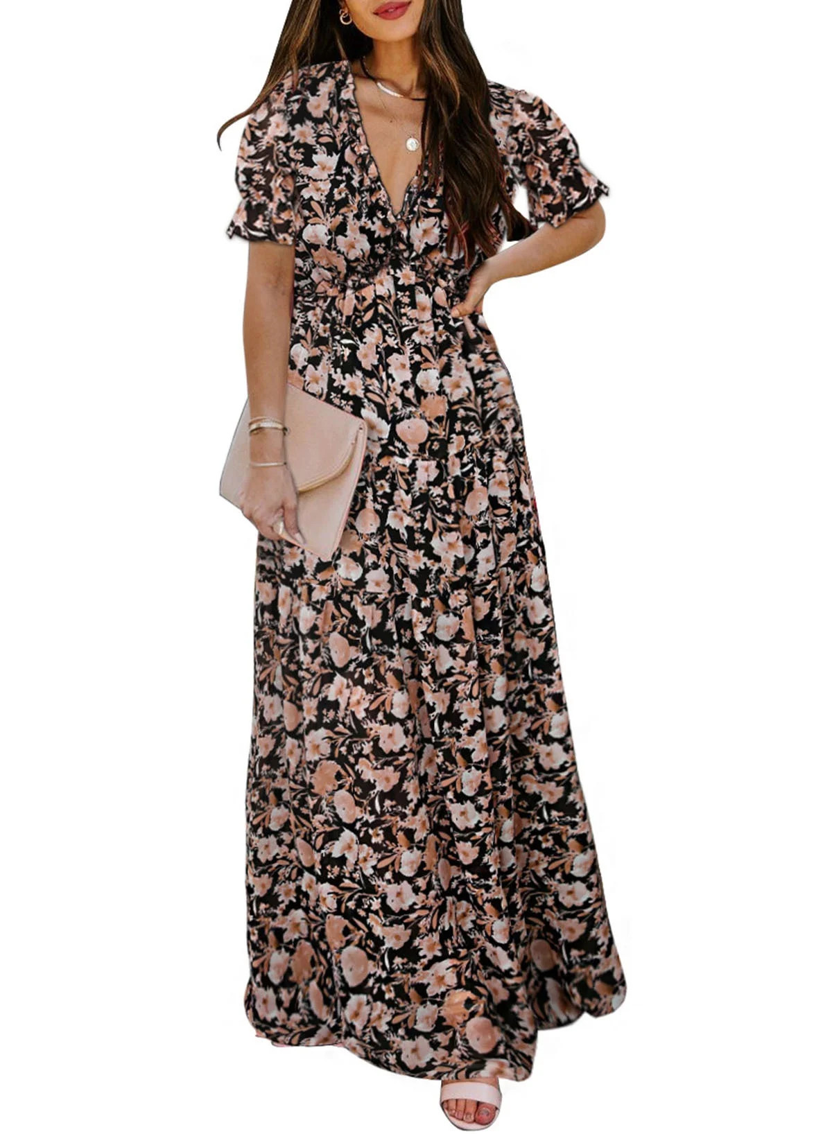 Dokotoo Boho Floral Dress for Women Holiday Vacation Fashion Plunge V Neckline Evening Wedding Ma... | Walmart (US)