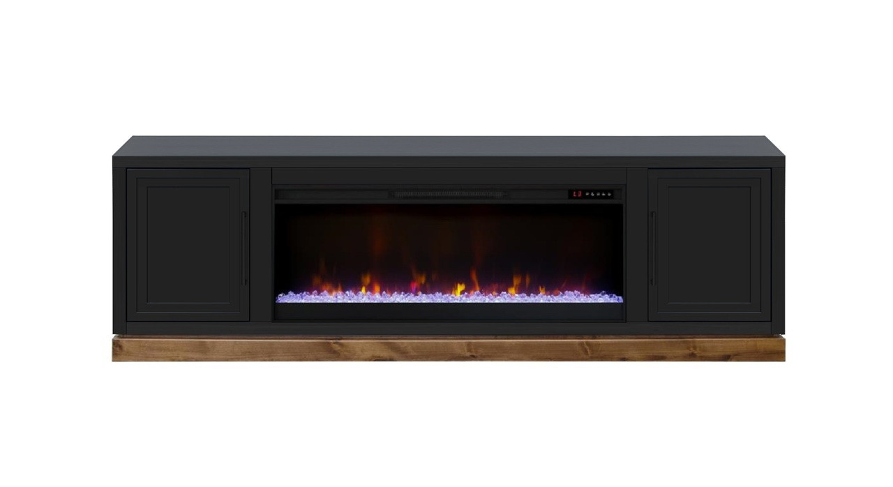 Nora 81 Inch Fireplace TV Stand with 42 Inch Electric Fireplace and Remote Control In Black and Whiskey | 1stopbedrooms