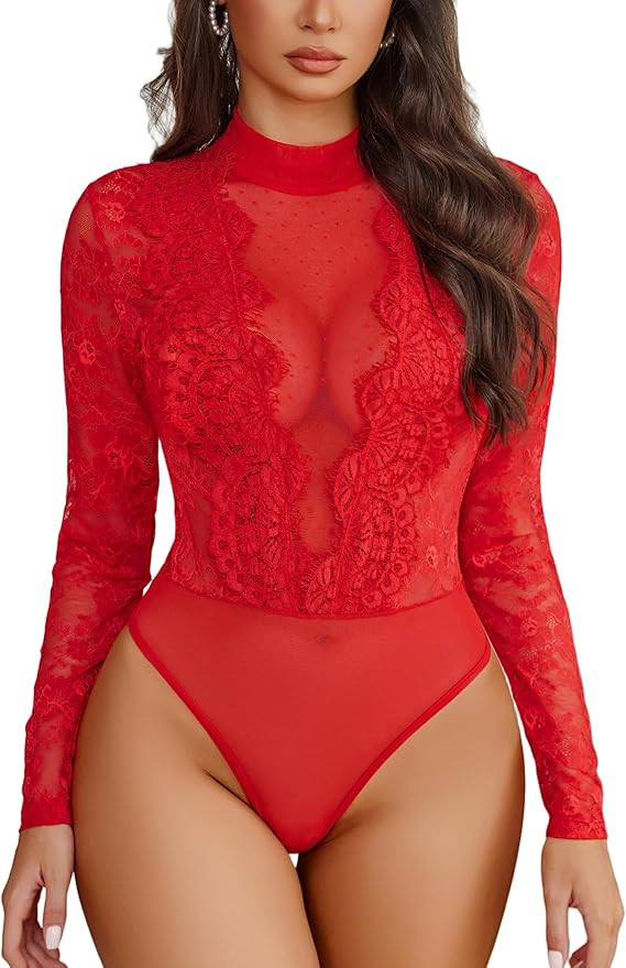 Avidlove Womens Lace Bodysuit Lingerie Teddy Going Out Turtleneck Sexy Bodysuits Top | Amazon (US)