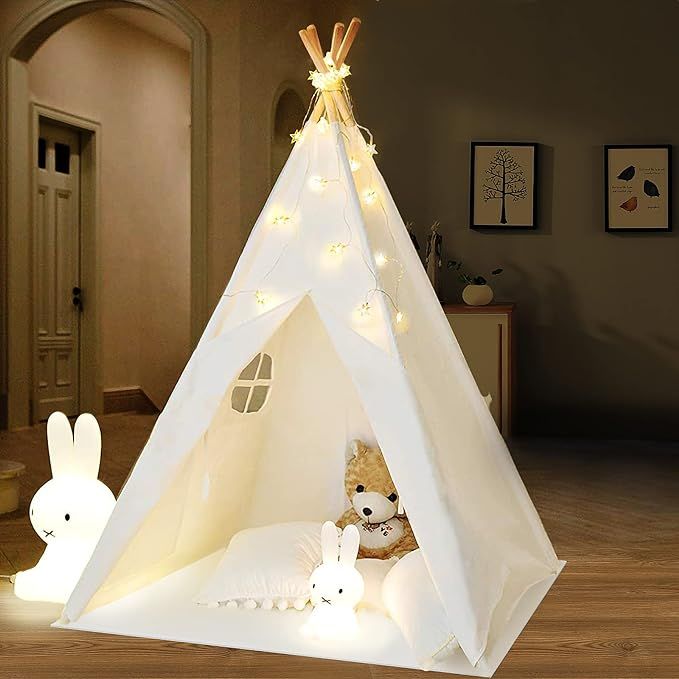 IREENUO Teepee Tent for Kids, Kids Teepee Play Tent with Twinkle Star Lights & Carry Case, Foldab... | Amazon (US)