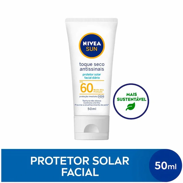 Protetor Solar Facial Nivea Sun Toque Seco Antissinais FPS 60 50ml | Drogasil (BR)