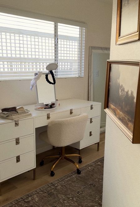 Beauty Parlor, makeup area! it’s a regular desk that i fill with all my beauty items!! Plus this desk / beauty parlor chair is so comfortable! Boucle office chair!

#LTKstyletip #LTKfindsunder100 #LTKhome