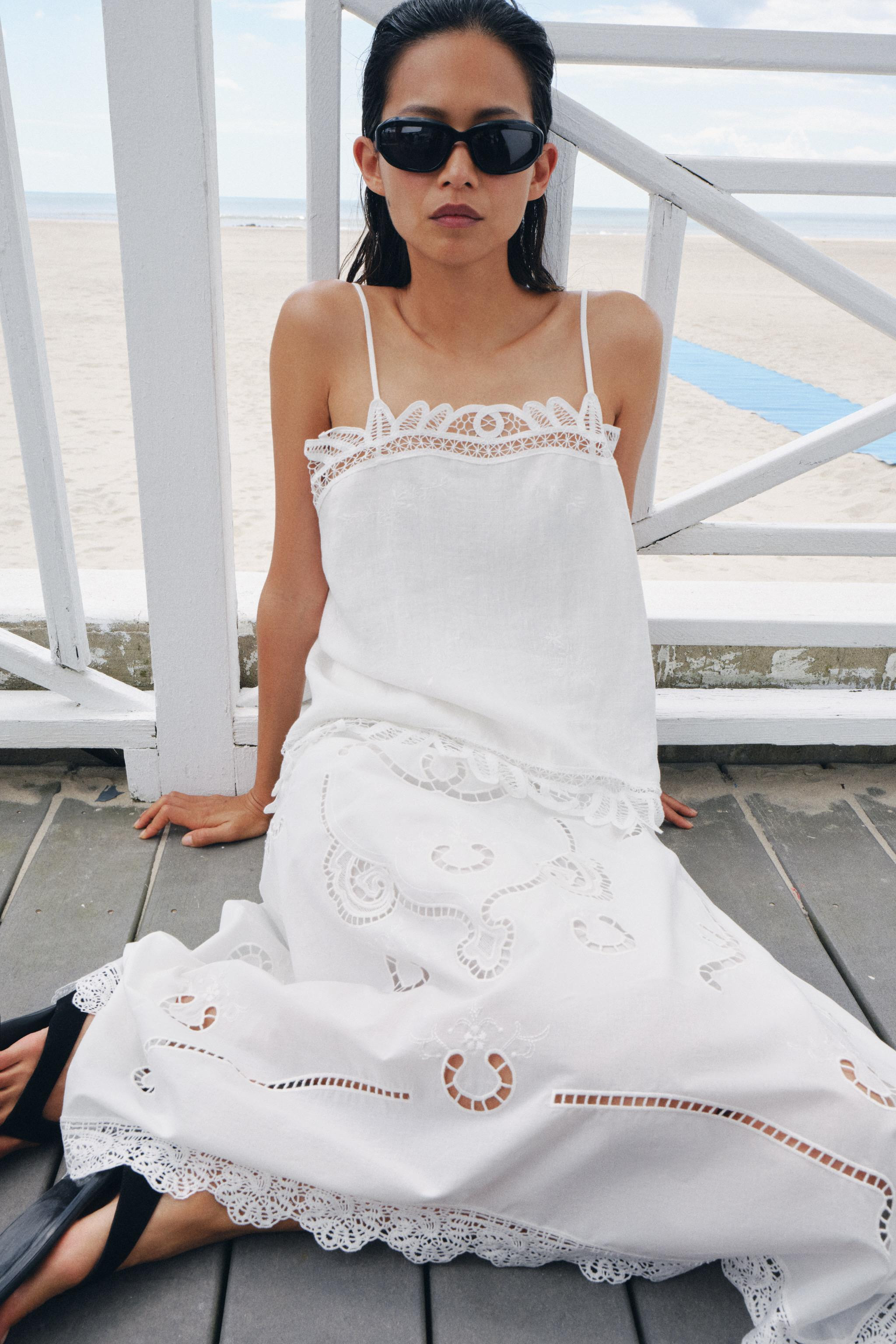 ZW COLLECTION 100% LINEN EMBROIDERED TOP | Zara UK