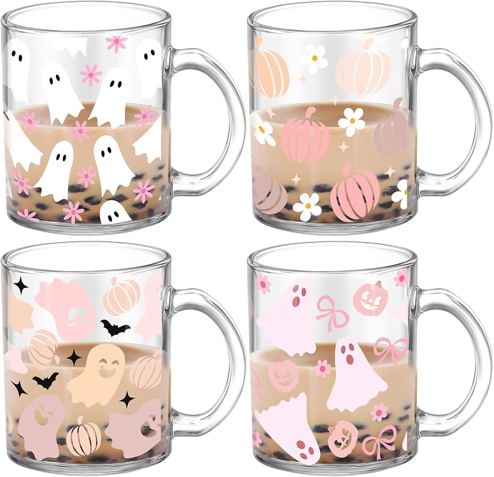 Tioncy 4 Pcs Halloween Ghost Coffee Mugs 12 oz Ghost Glass Cups with Handle Spooky Coffee Cup Pin... | Amazon (US)